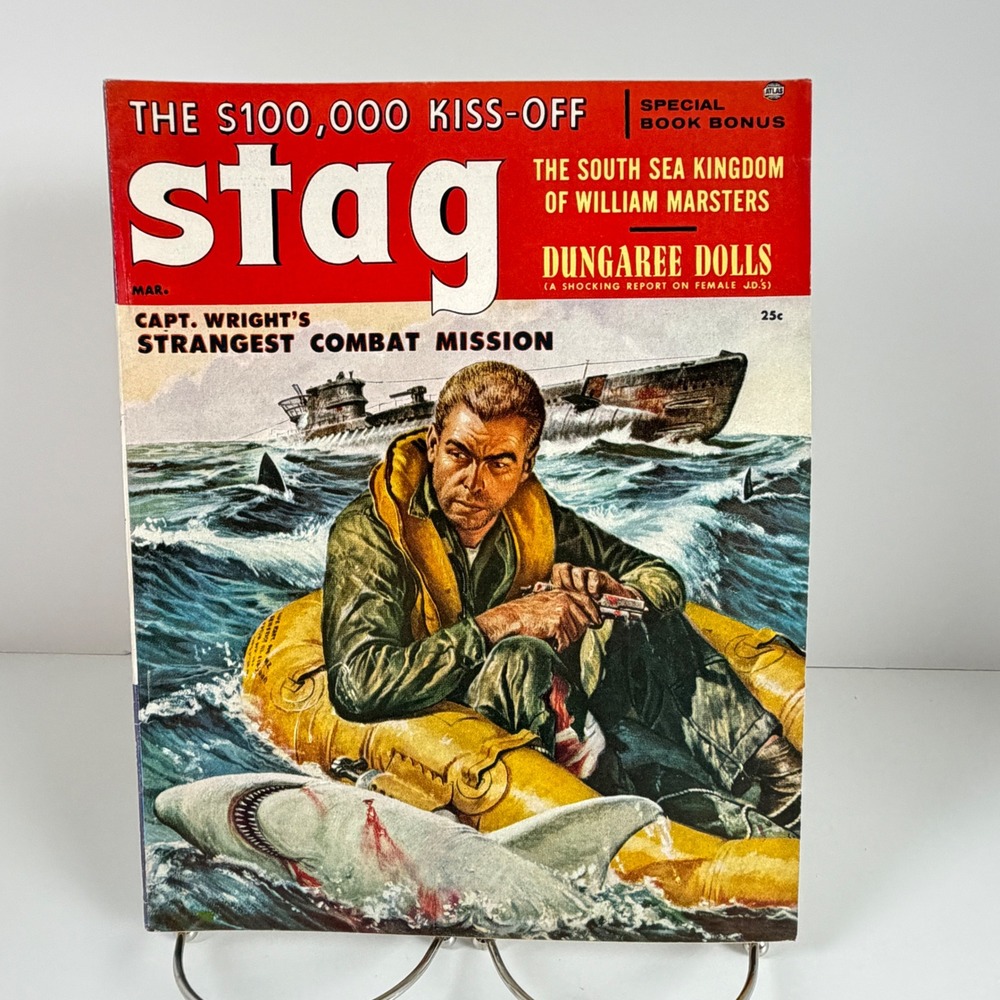 Vintage Stag Magazine March 1957 Shark Cover Men's Adventure Pulp Atlas